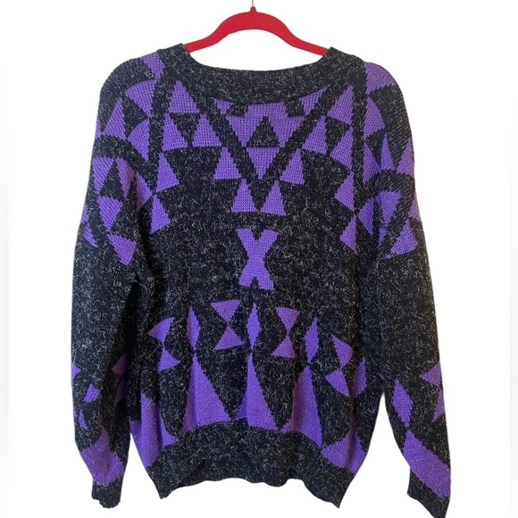 Vintage GFC New York 80’s Black & Purple Geometric Sweater - Picture 7 of 15